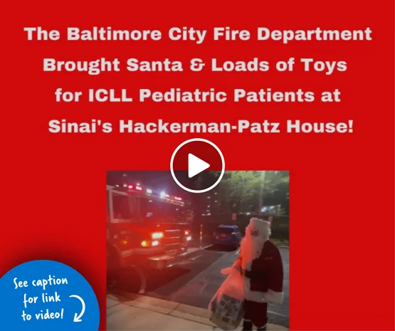 Santa delivering gifts to patients with a fire truck