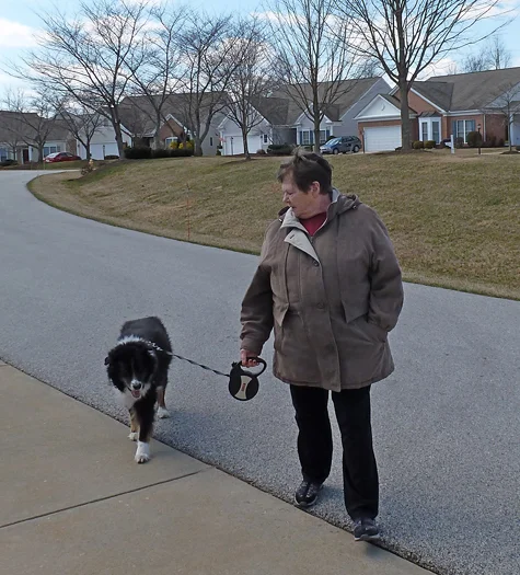 Sharon walking her dog post-surgery