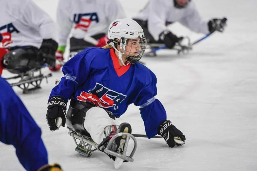 Brooklynn playing in a para-ice hockey match