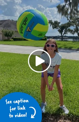 Emma wearing sunglasses and hitting a volleyball