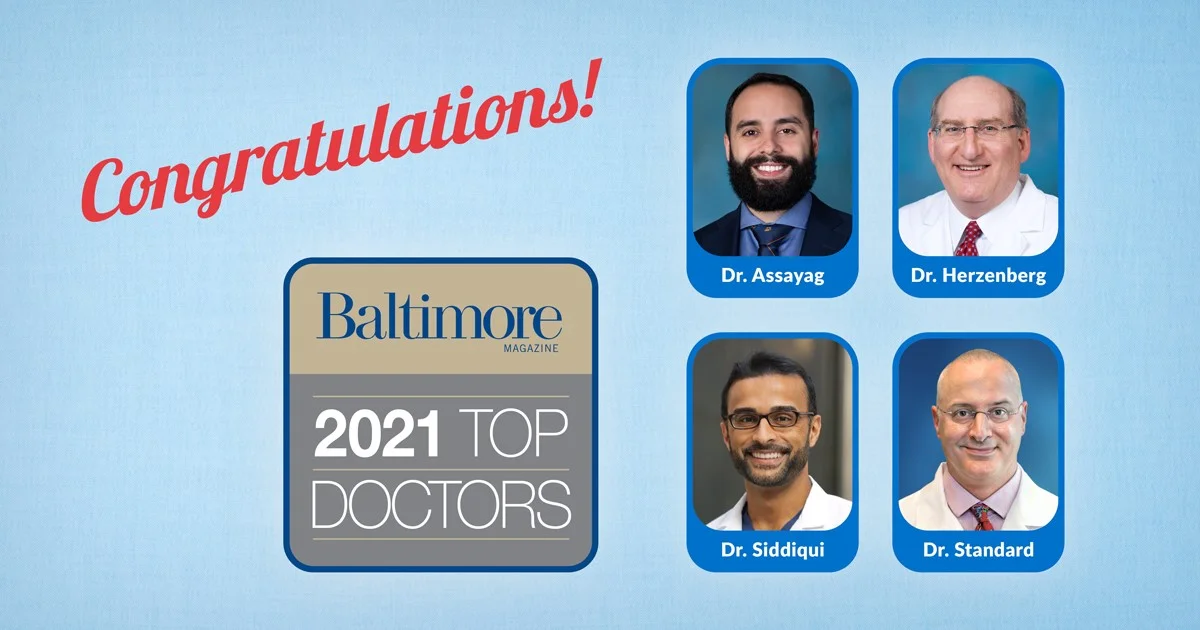 Baltimore Magazine 2021 Top Doctors: Dr. Michael Assayag, Dr. John Herzenberg, Dr. Noman Siddiqui, and Dr. Shawn Standard